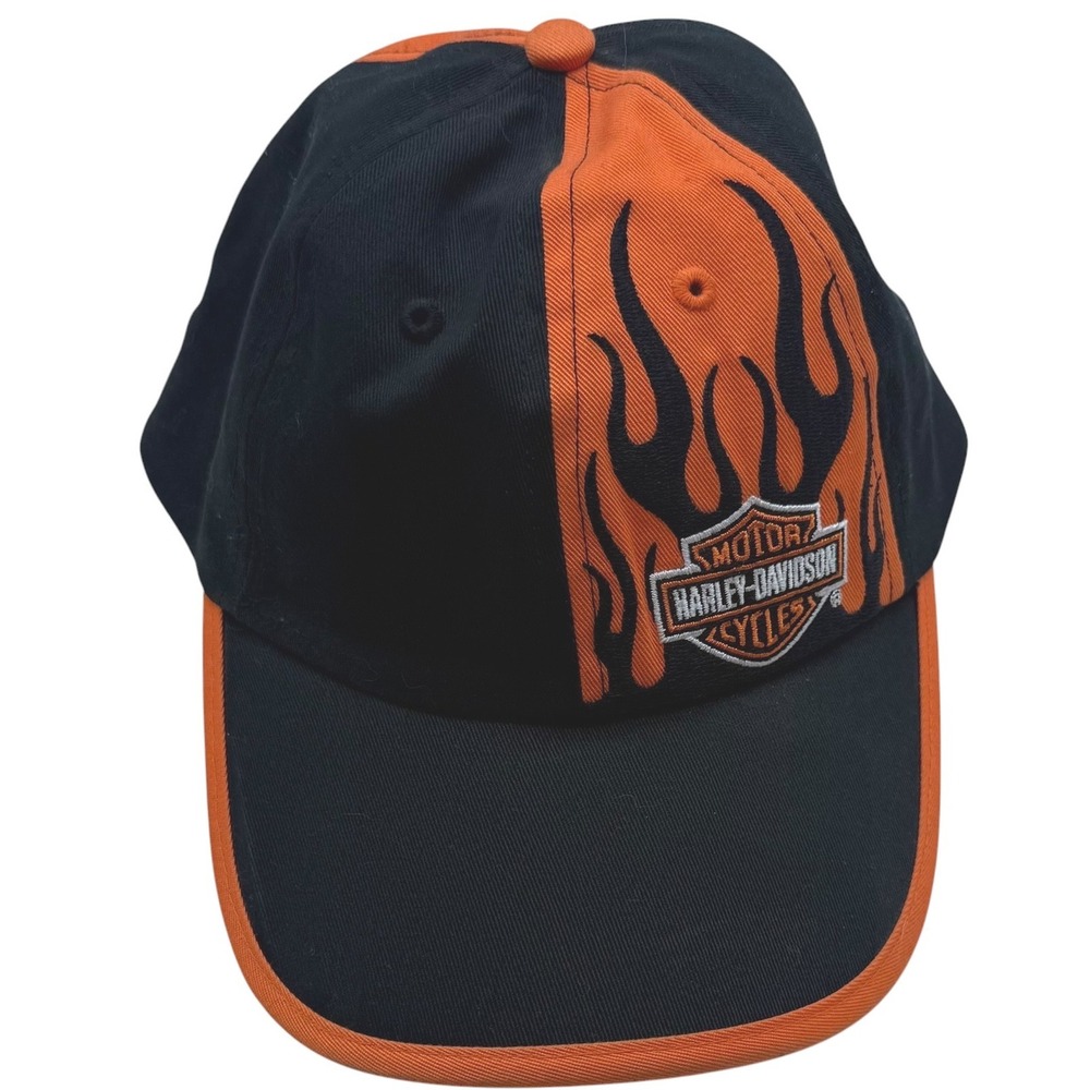 Harley-Davidson Flames Baseball Cap Black Orange Embroidered Logo Hat RN0103819